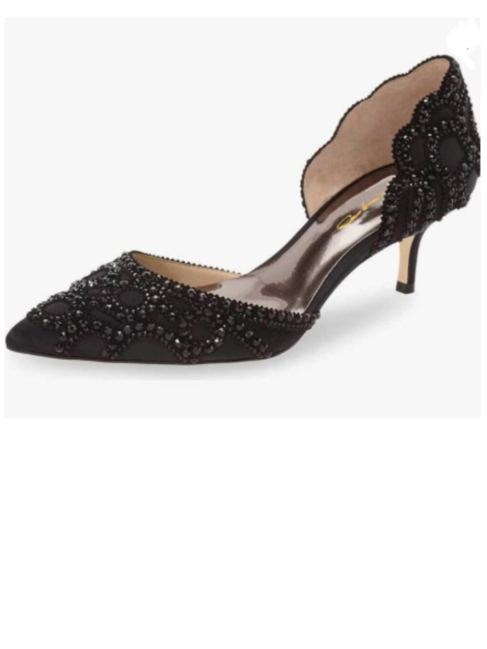 XYD Black Pumps, Elegant Pointed Toe, D'Orsay Kitten Low Heels, Rhinestone Shoes